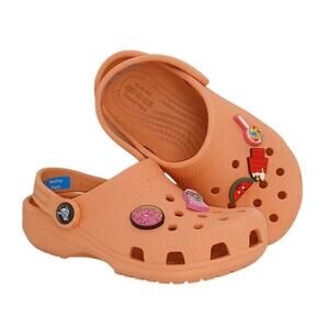 Girls Peach Crocs with Fun Charms - Size 12